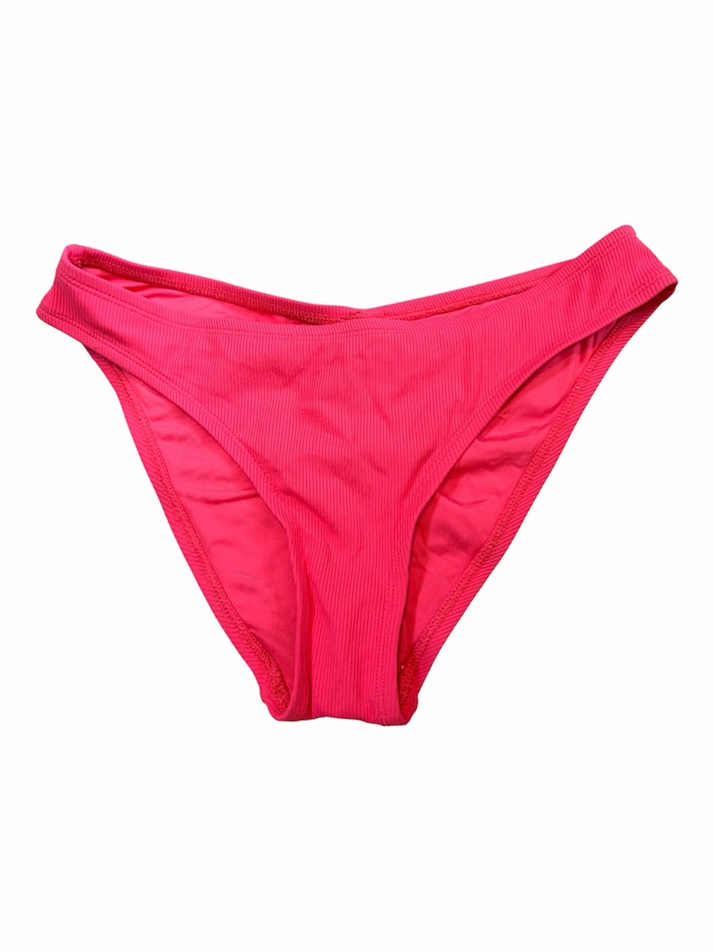 BECCA By Rebecca Virtue Ribbed Bikini Bottoms Neon Pink Ruched Back Size M